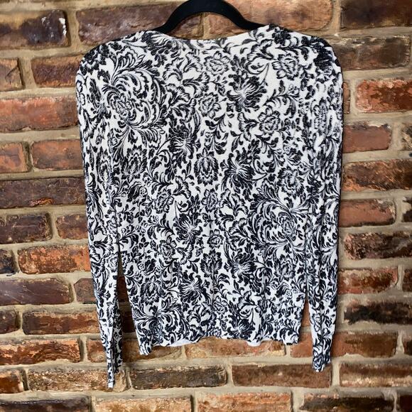 Talbots Black Cream Gold Metallic Button Down Cardigan Sweater Womens Size Small - Picture 7 of 7